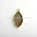 Vente en gros Smoky Quartz Gemstone Bezel Charm Handmade Micron Gold Sterling Silver Bezel Connector and Charm Supplies